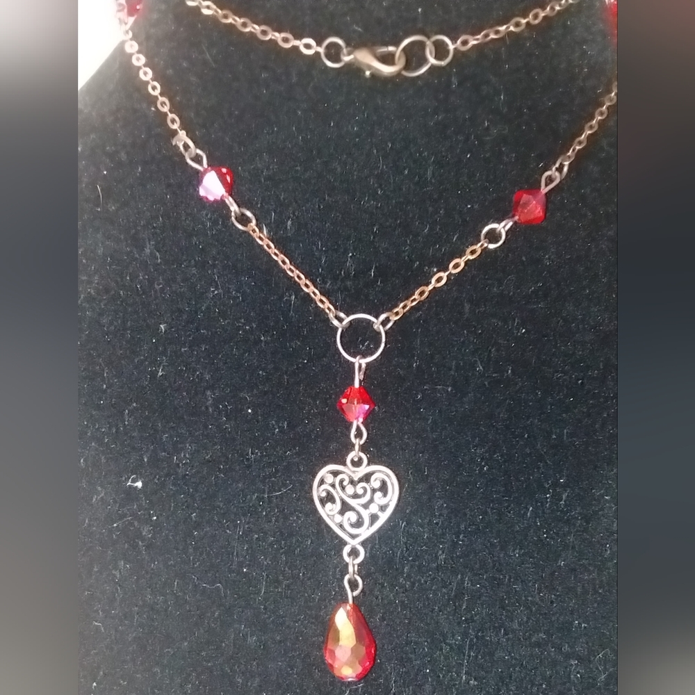 Ruby Red And Copper Heart Necklace - image 1